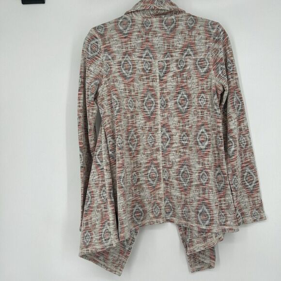 Lucky Brand Aztec Open Front Cardigan Gray Woven Southwestern Boho Size M - Picture 6 of 10